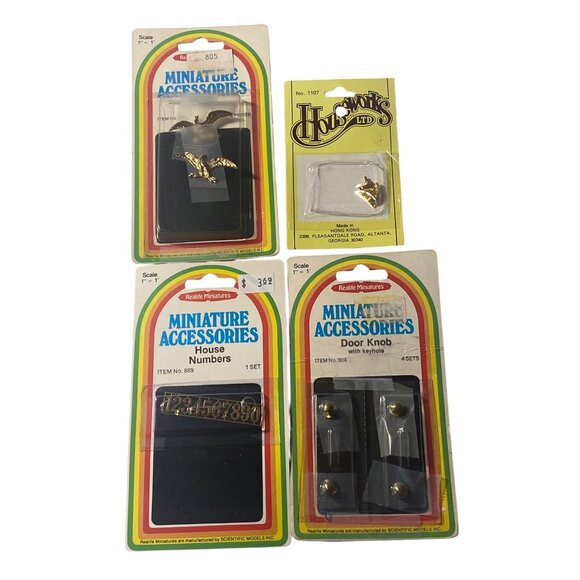 VTG Dollhouse Miniatures Door Knob House Numbers EagleDoor Knocker 4pc - Picture 1 of 12